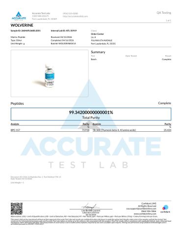 Project Phoenix Research Kit — Wolverine (BPC/TB Blend) + BPC-157 10mg + TB-500 10mg + KPV 10mg + GHK-Cu 50mg Peptides - Lab Report 1